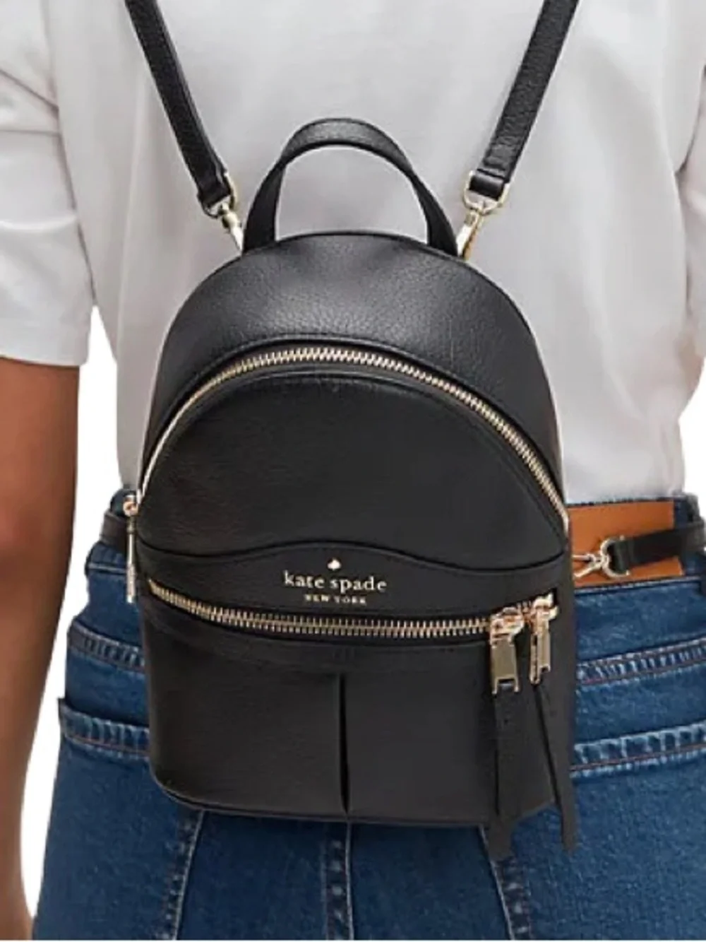 EUC Kate Spade Karina Black Pebbled Leather Mini Backpack with Gold Hardware